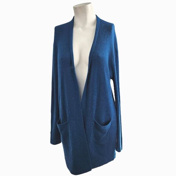 NWT NEIMAN MARCUS 100% Cashmere Open Front Cardigan XL Patch Pocket Long Sweater - Picture 1 of 9